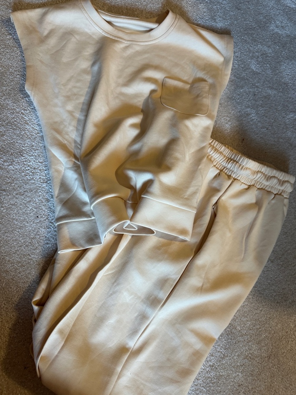 Cream Wide-Leg Drawstring Sweatpants and shirt set